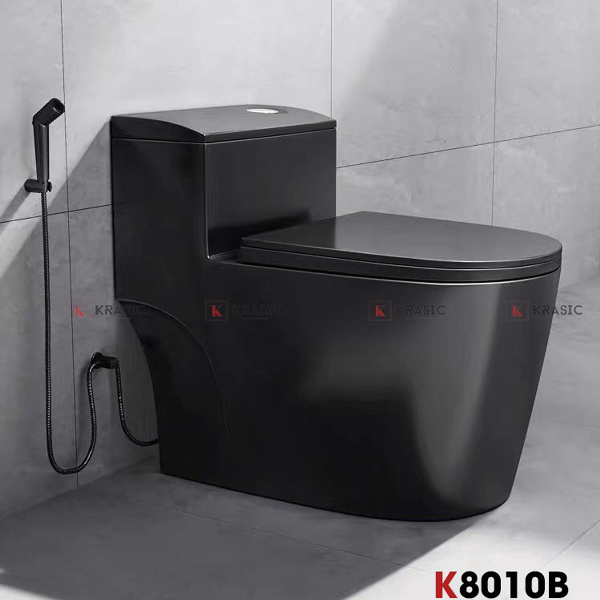Thiết kế hiện đại bồn cầu liền khối màu đen KRASIC K-8010B