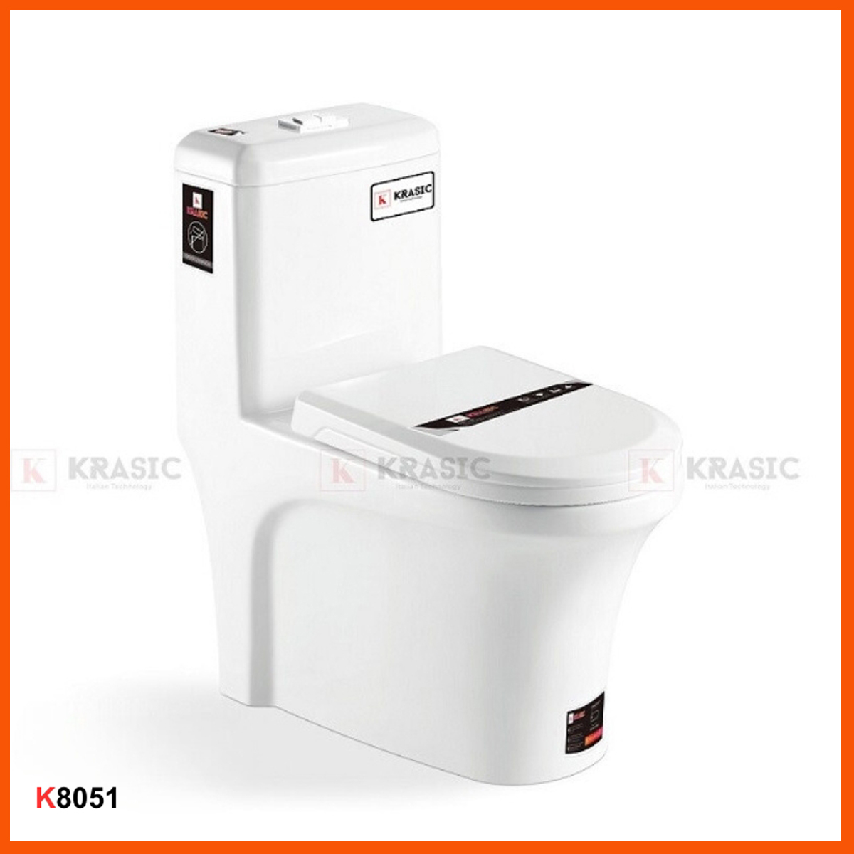 Bồn cầu KRASIC K-8051 chính hãng liền khối, màu trắng men tuyết