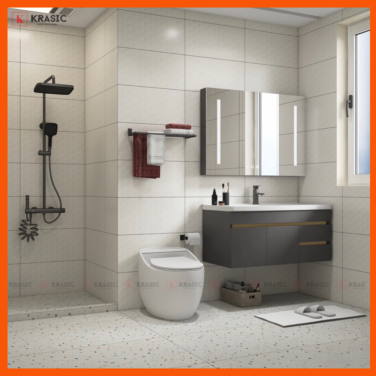 Thiết kế hiện đại của bồn cầu liền khối KRASIC K-8078, phù hợp mọi không gian