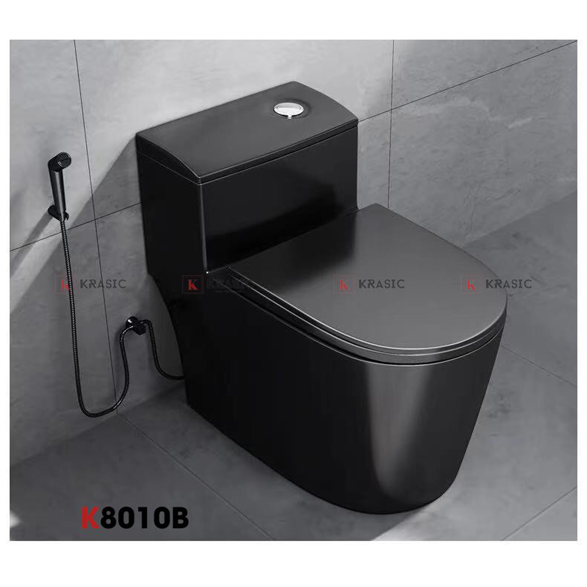 Bồn cầu KRASIC K-8010B liền khối đen nhám chính hãng