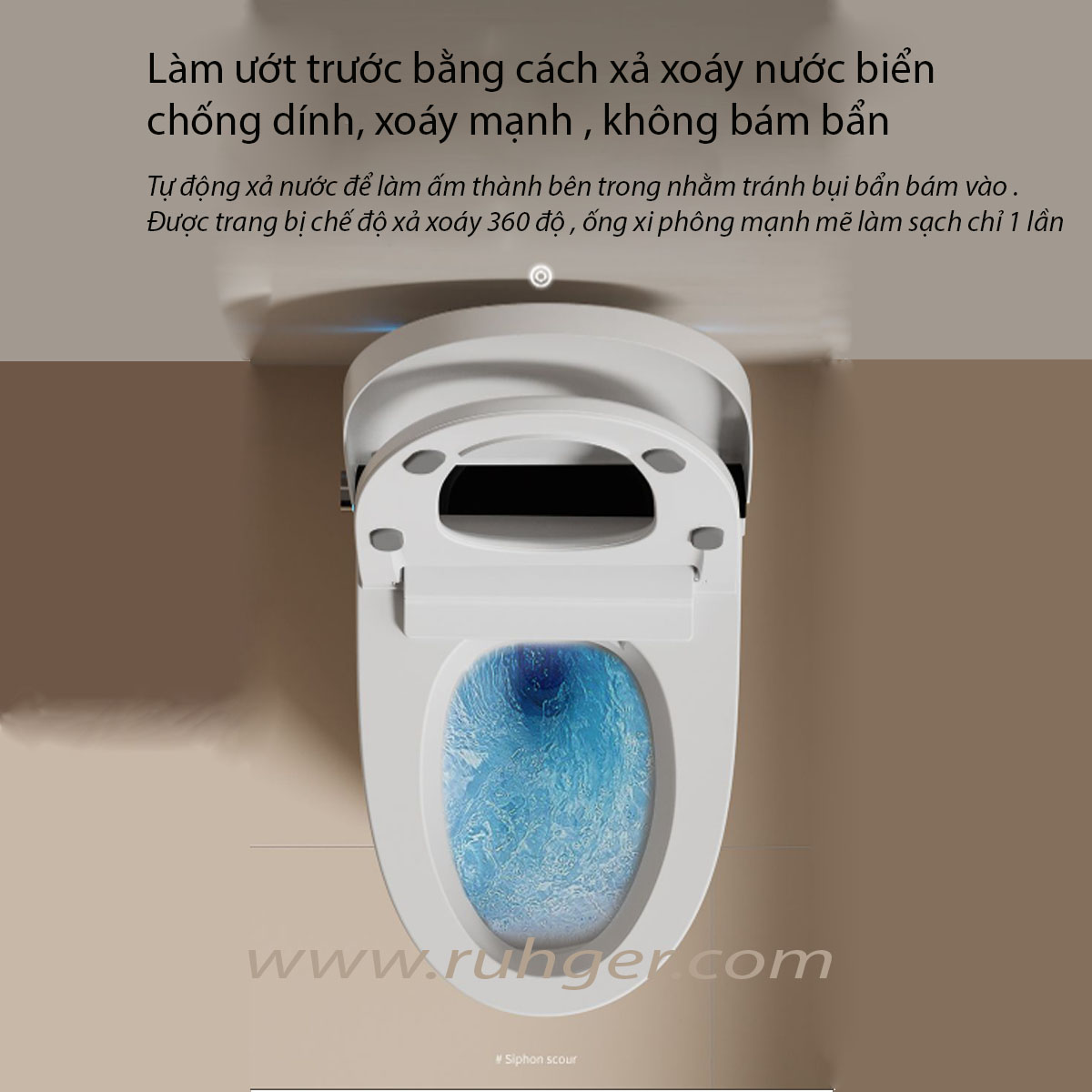 Bồn cầu thông minh 6942B với công nghệ xả nhanh, diệt khuẩn hiệu quả lên đến 99%.