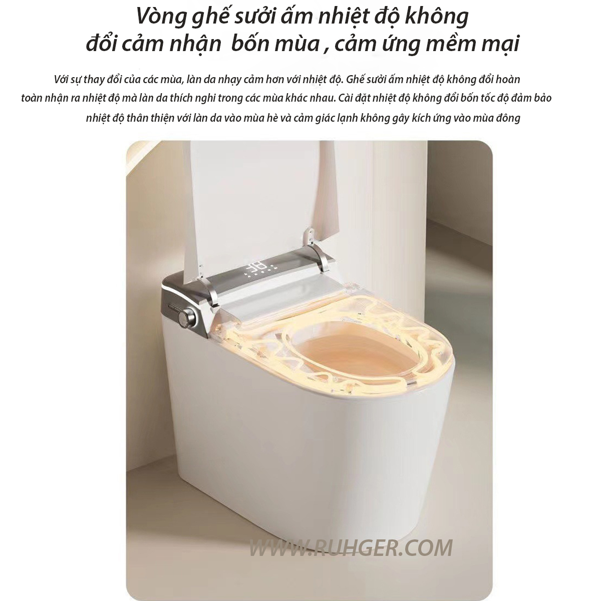 Chế độ làm ấm bệ ngồi trên bồn cầu CR 6944, thoải mái trong mùa đông