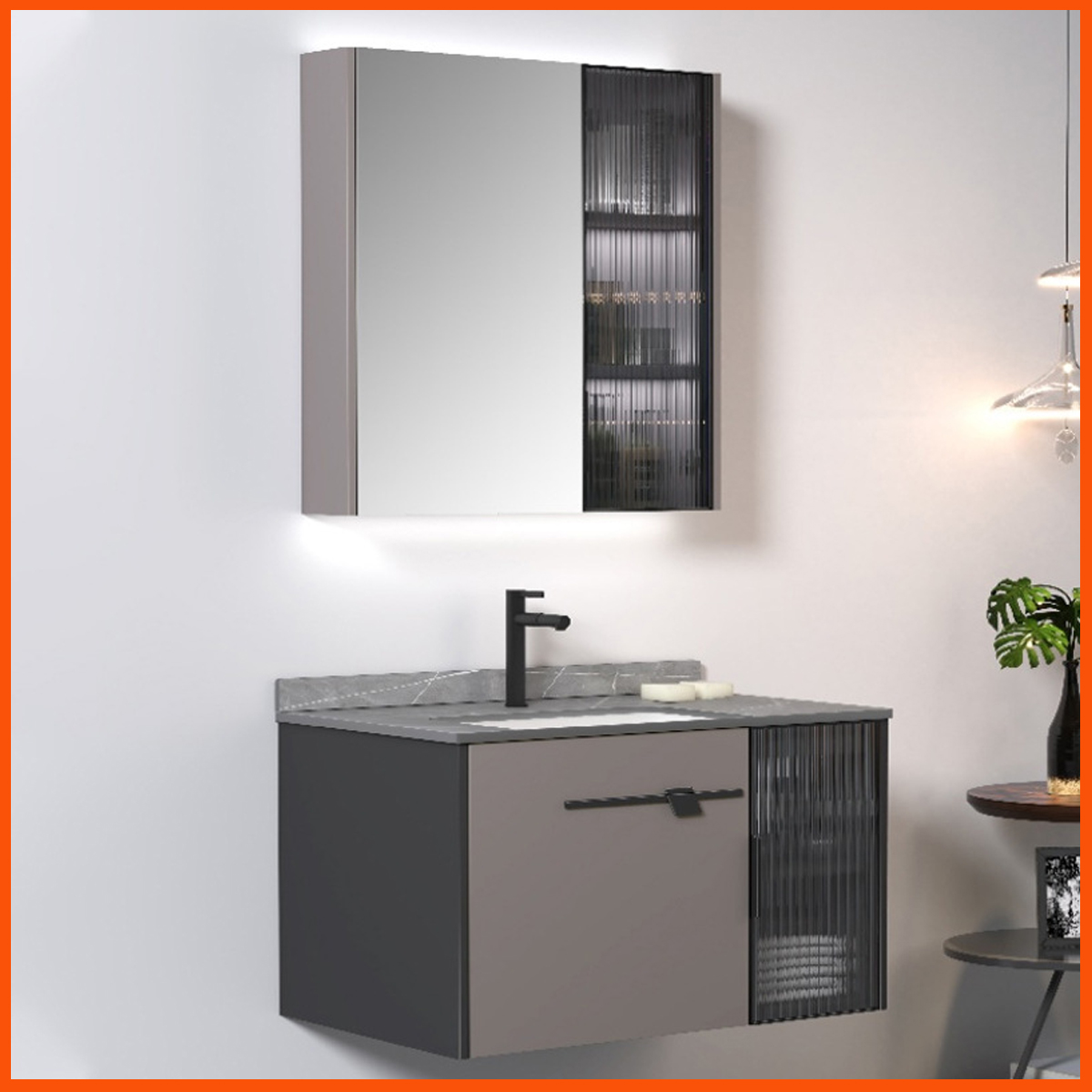 Bồn rửa mặt có tủ 215 chất liệu inox lõi nhôm tổ ong, thiết kế hiện đại