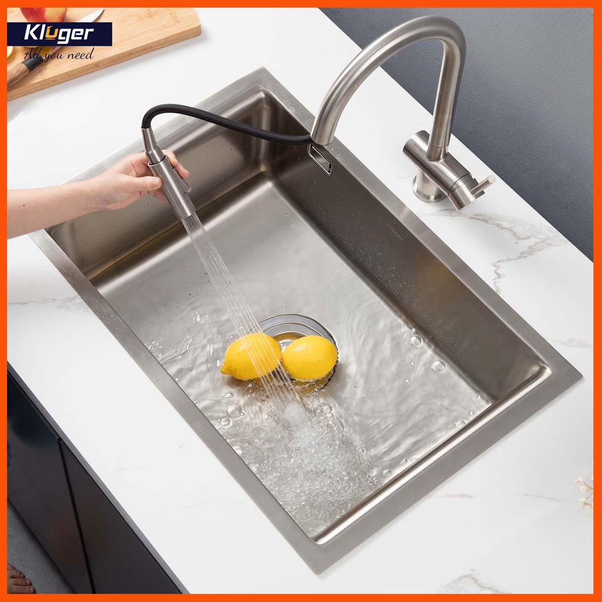 Chậu rửa bát Kluger KU8121S – S68 lắp đặt dương bàn, tiết kiệm không gian bếp