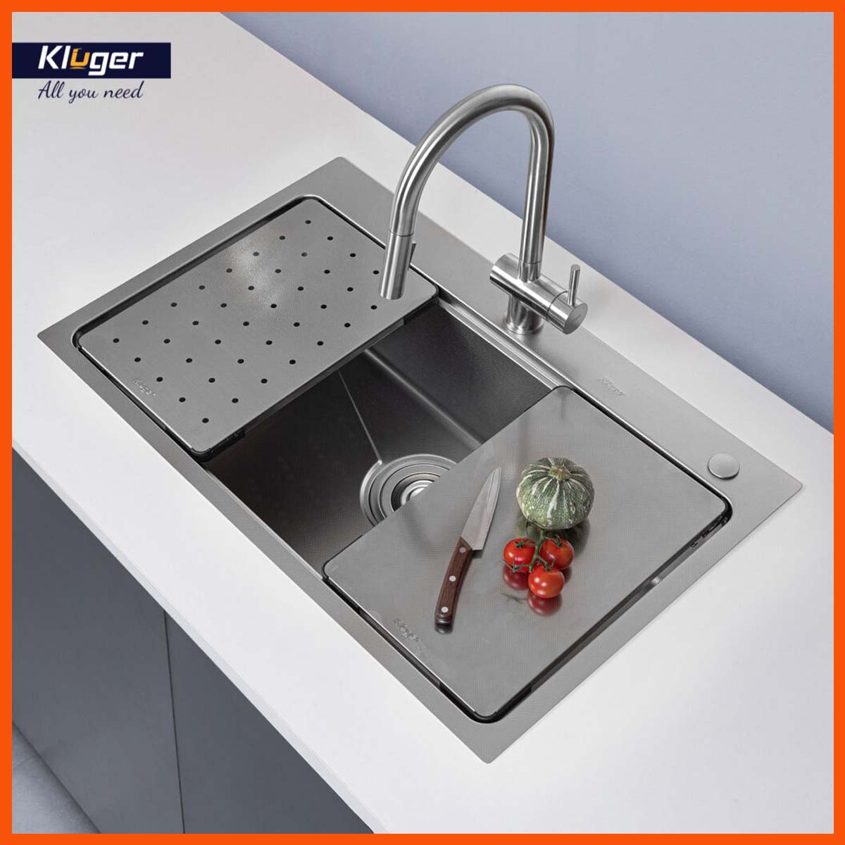 Chậu rửa bát Kluger KW8181FS lắp âm bàn hiện đại, dễ vệ sinh mặt đá