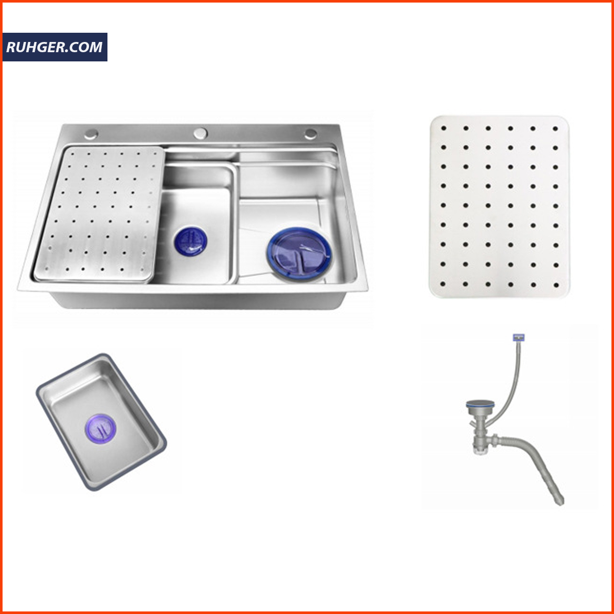 Chậu rửa bát 1 hố SKL 7848 đi kèm phụ kiện tiện ích như rổ úp bát, siphon, bát rác