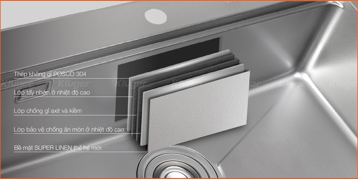 Chậu Rửa Bát Kluger KT8050FS Plus inox POSCO 304 cao cấp, chống gỉ, bền bỉ