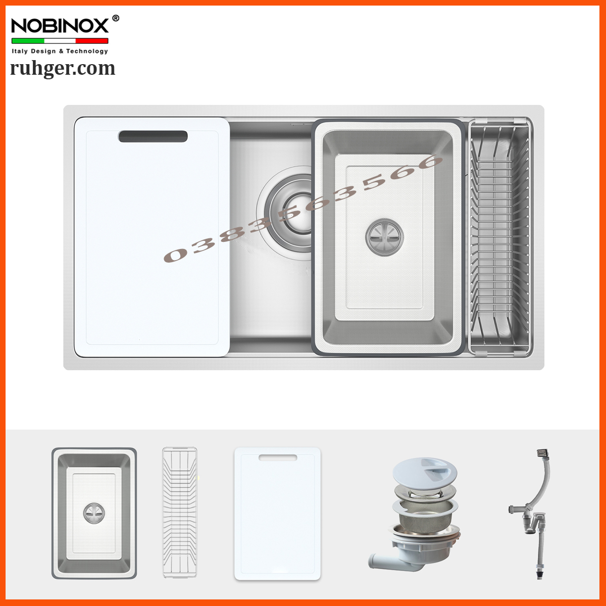 Chậu Rửa Bát NoBiNox NN974DT 1 hố công nghệ Italy