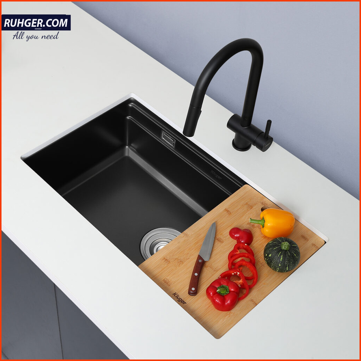 Chậu rửa bát Kluger KWU8161FB – S76 Plus thiết kế sâu lòng giúp chống bắn nước, tối ưu không gian sử dụng