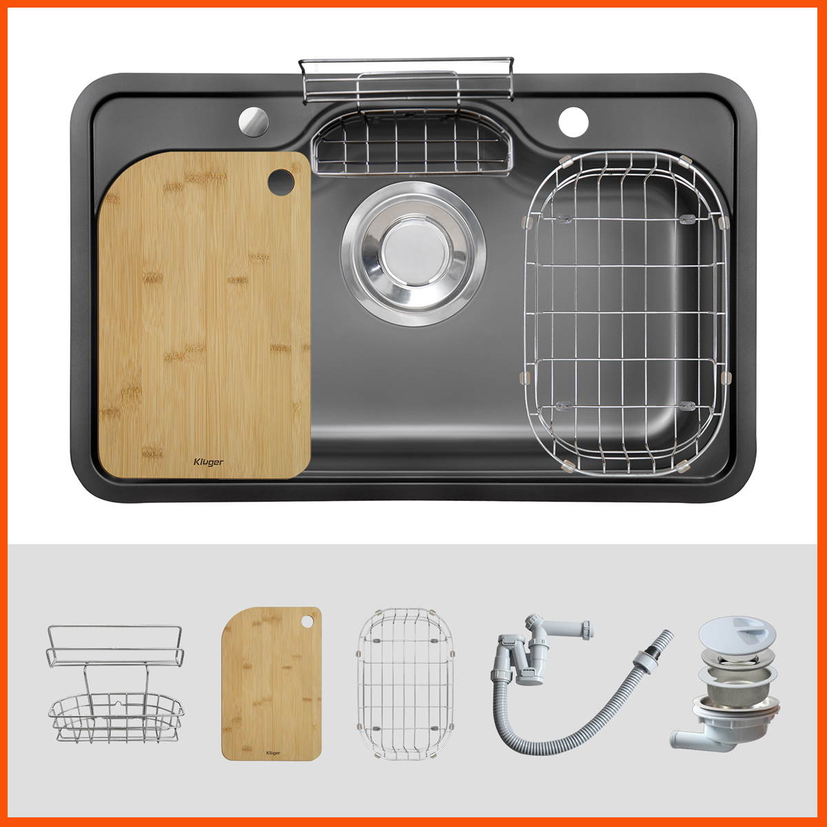 Chậu rửa bát Kluger KT8050FB – S80 Plus inox POSCO 304, đầy đủ phụ kiện kèm theo