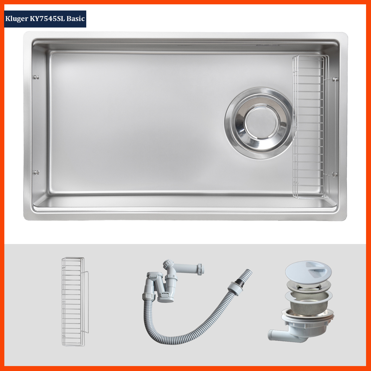 Chậu rửa bát Kluger KY7545SL Basic inox 304, thiết kế 1 hố vuông hiện đại