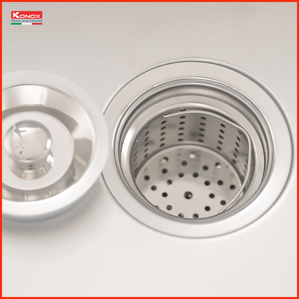 Bát rác 140mm phủ Nano Ag+ của chậu rửa bát Konox KN8151TS giúp kháng khuẩn hiệu quả