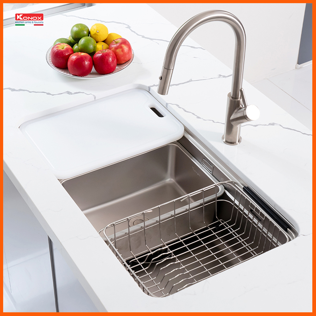 Chậu rửa bát KONOX KN8347SU Dekor 1 hố inox 304 cao cấp, thiết kế hiện đại chống xước