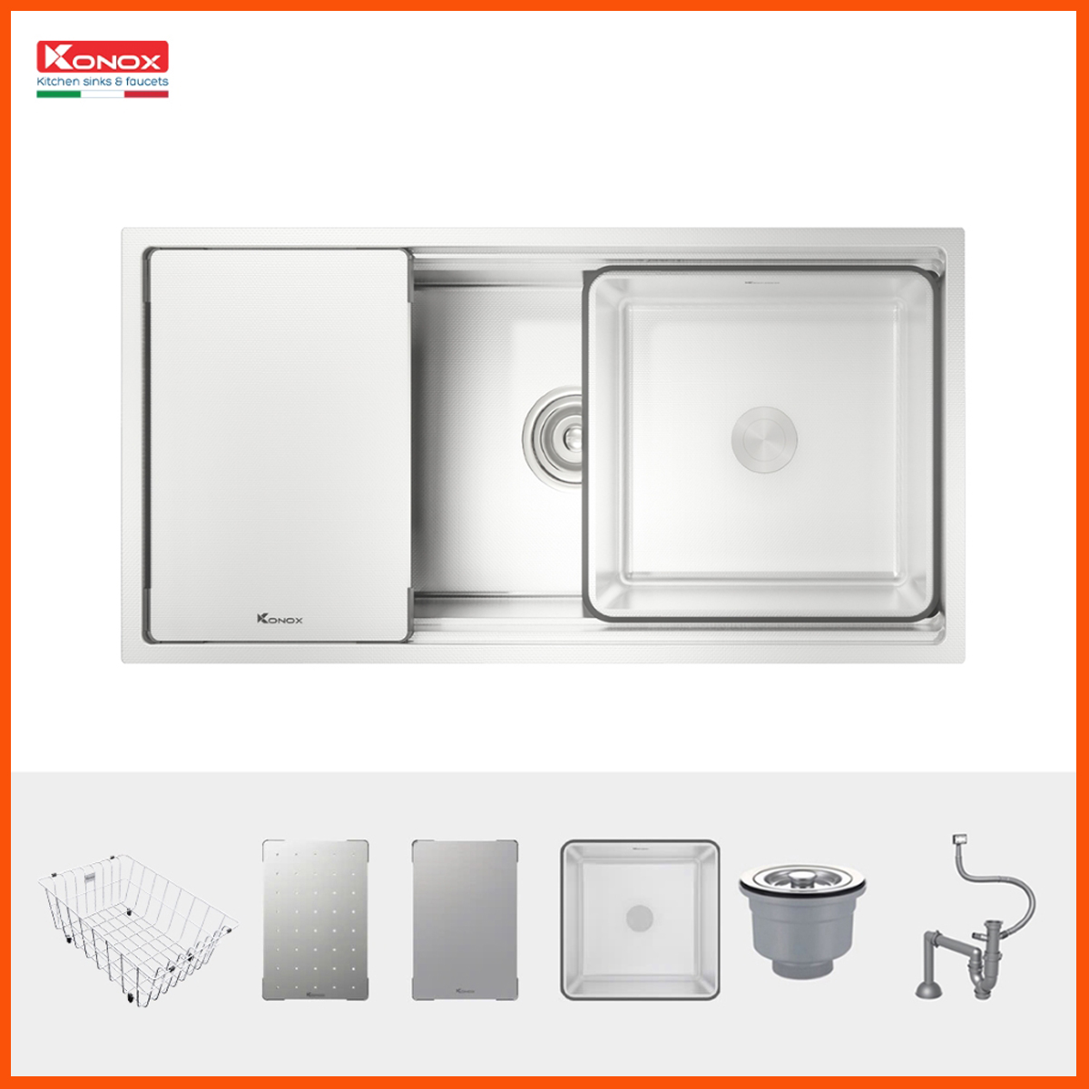 Chậu rửa bát KONOX KN8644SU Dekor chính hãng – thiết kế 1 hố rộng, sang trọng