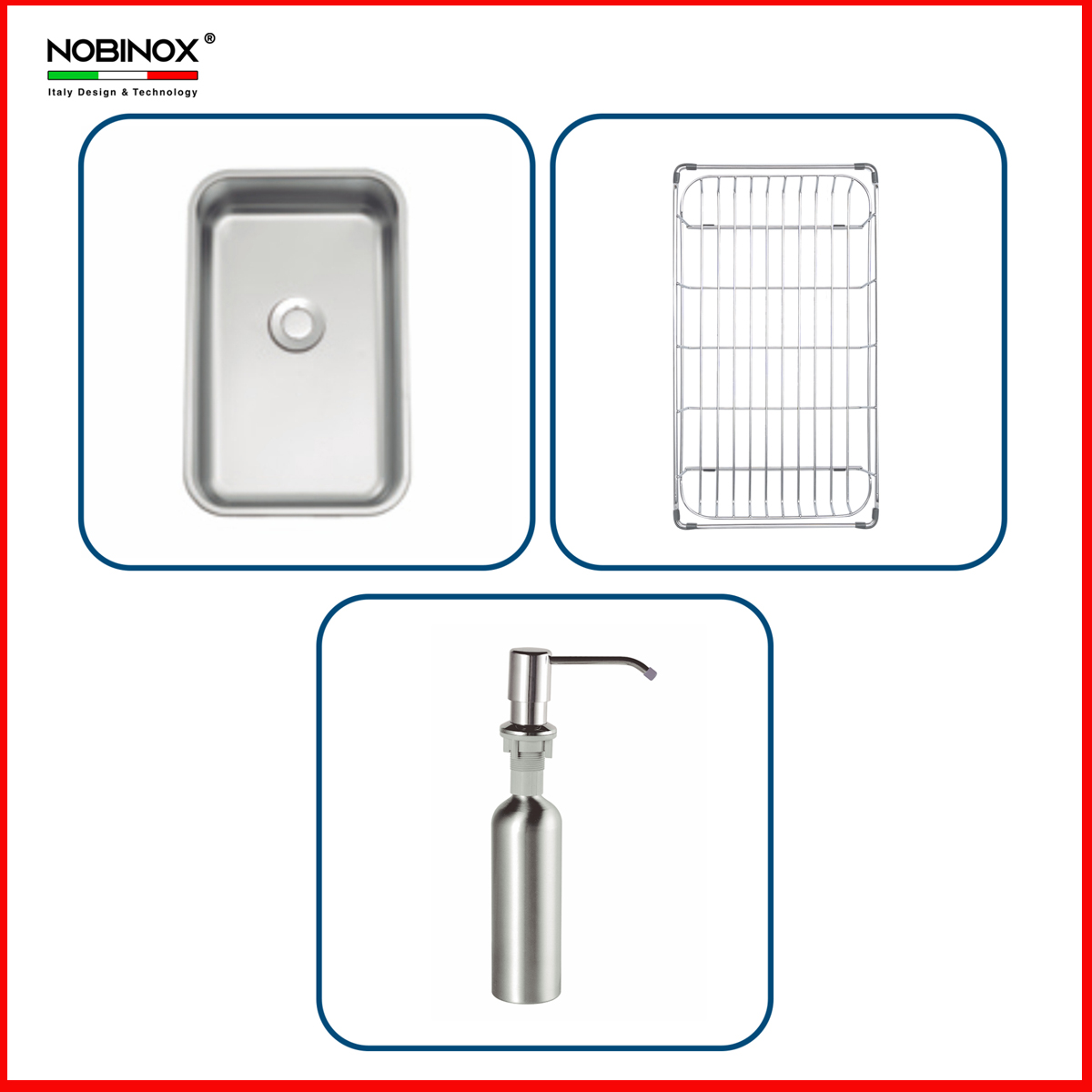 Chậu Rửa Bát NoBiNox NJ557 đầy đủ bộ phụ kiện rổ , chậu nhỏ,bình xịt dầu