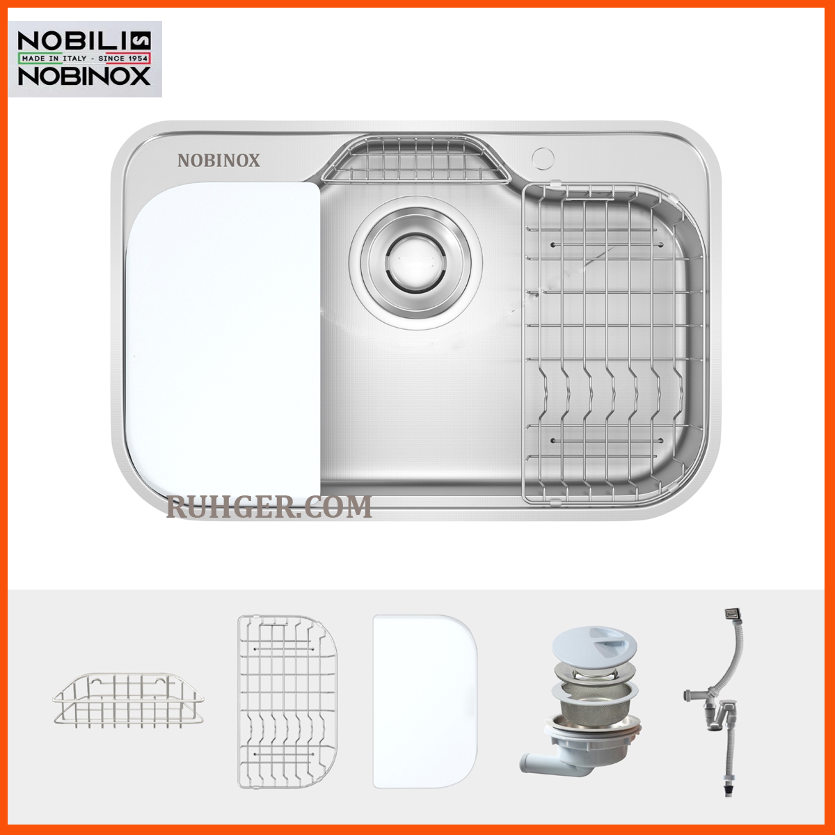 Chậu rửa bát Nobinox ROSA NN975D inox 304 cao cấp, thiết kế 1 hố chống xước