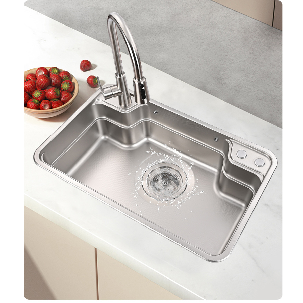 Thiết kế chậu rửa Bello C420 chuẩn phong cách Nhật Bản với đường cong mềm mại, thoát nước nhanh