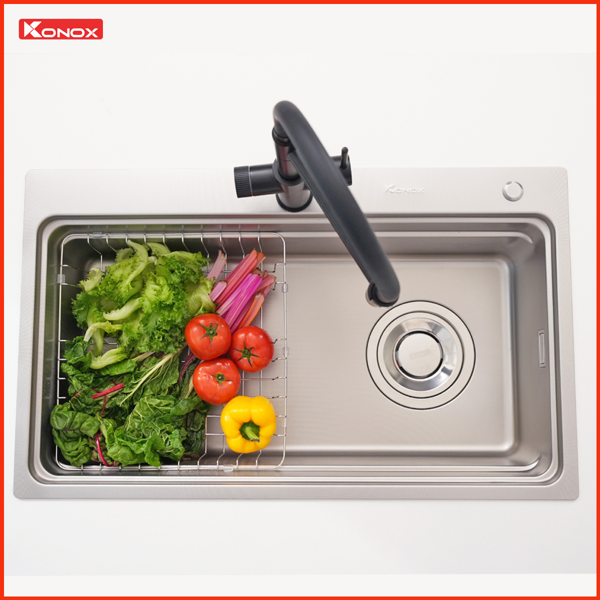 Hình ảnh chậu rửa Konox inox 304 dập hạt Linen chống xước