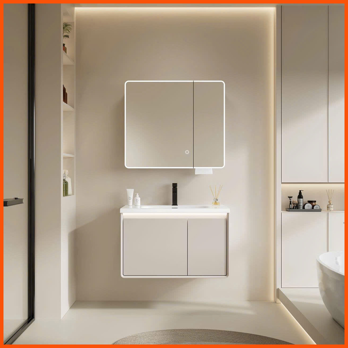 Chậu rửa mặt tủ inox kèm gương LED cảm ứng hiện đại CB288