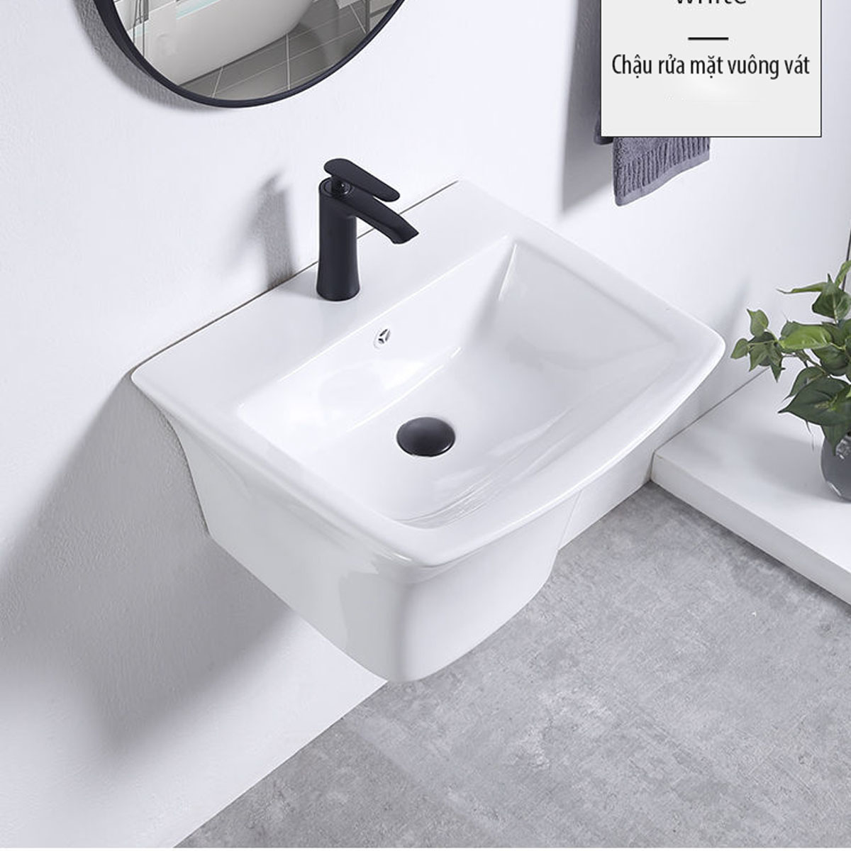 Chậu rửa mặt vuông vát treo tường – Men Nano chống bám bẩn, dễ vệ sinh, kiểu dáng hiện đại