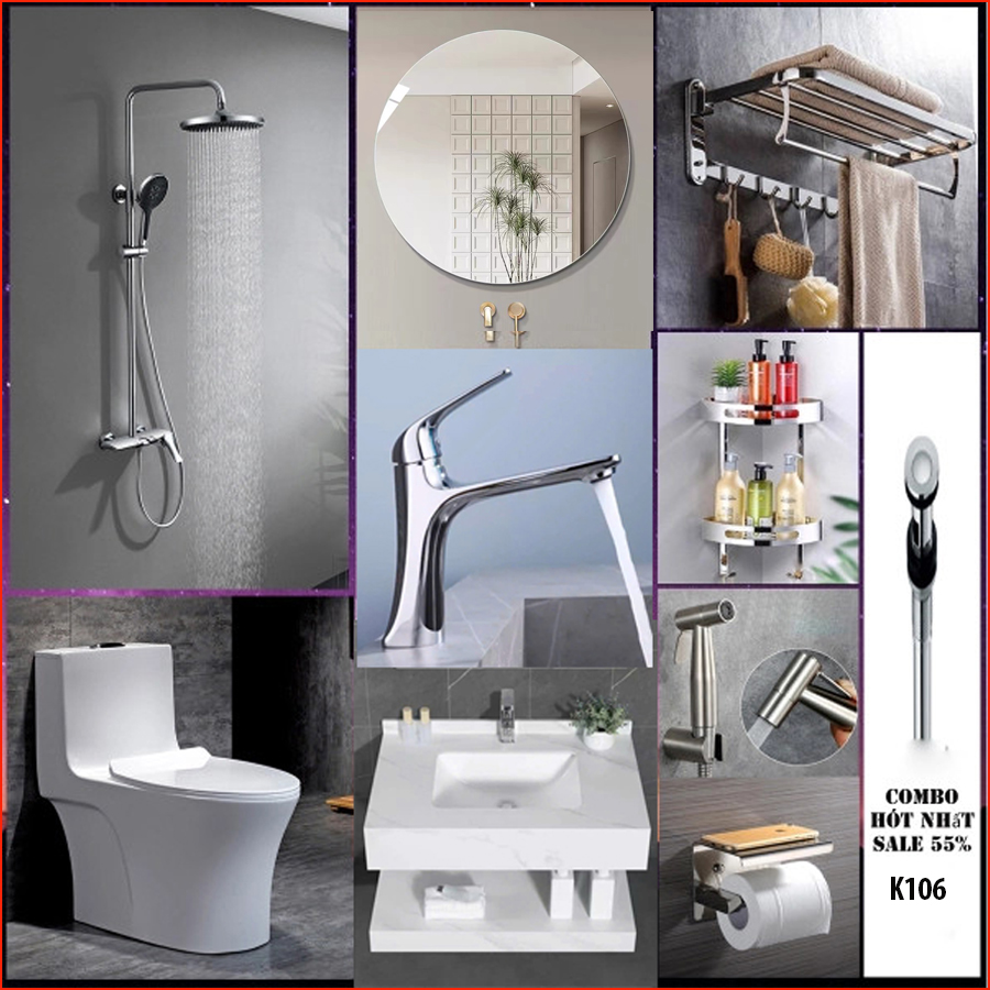Combo thiết bị vệ sinh phòng tắm K106 – Bộ 10 món cao cấp, thiết kế hiện đại, giá ưu đãi