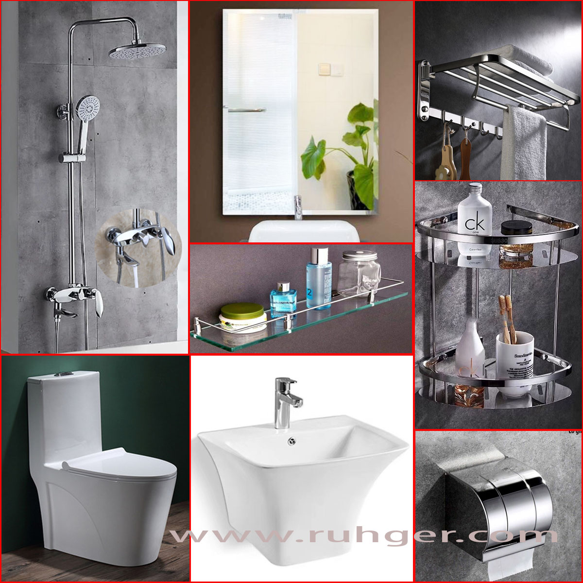 Combo thiết bị vệ sinh CB09 – Gồm bồn cầu 1 khối, sen cây nóng lạnh, lavabo cao cấp chính hãng tại ruhger