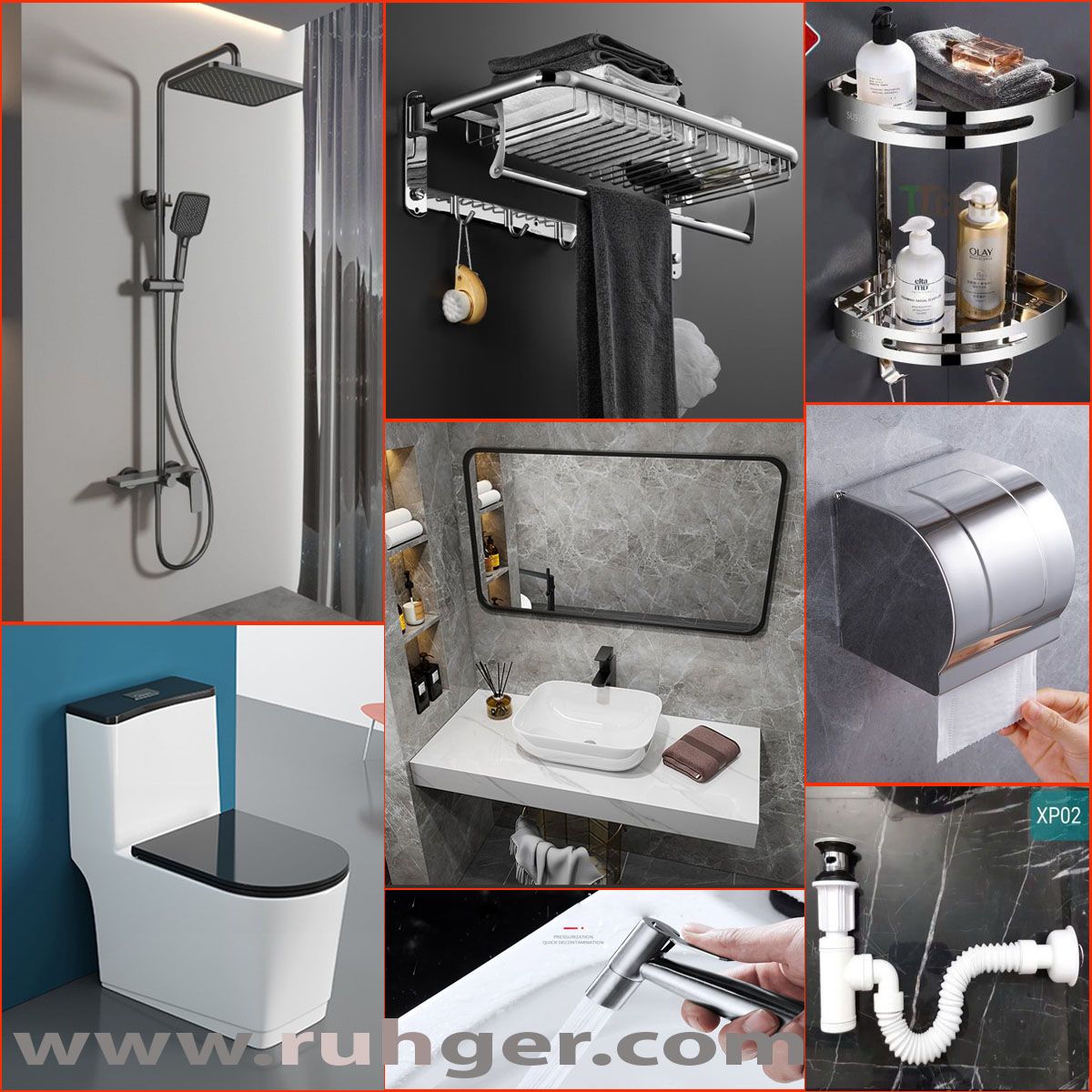 Trọn bộ combo thiết bị vệ sinh phòng tắm CB18G cao cấp, sang trọng, đầy đủ 11 món