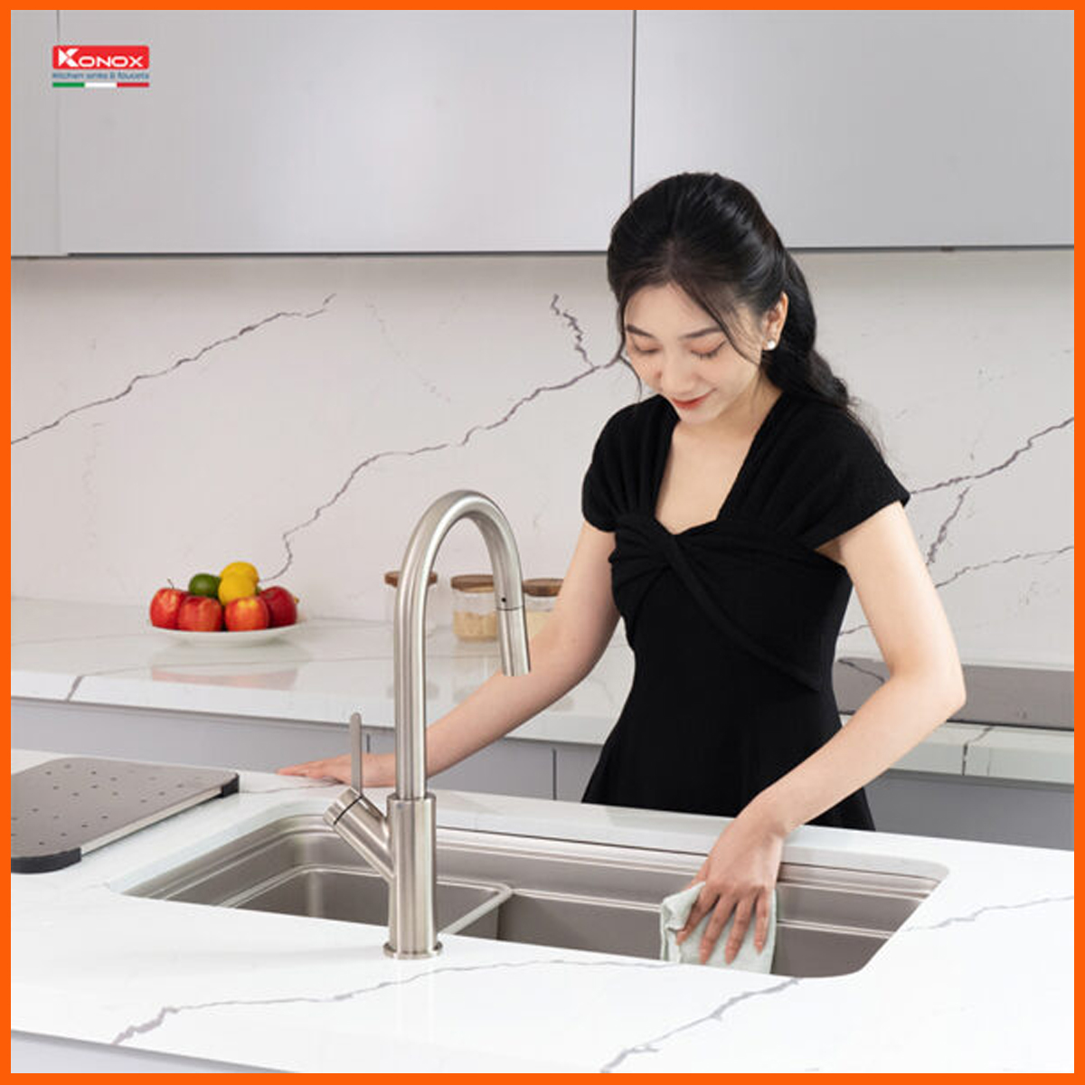 Chậu rửa KONOX KN8347SU Dekor ép khuôn liền khối, không mối hàn, bền chắc