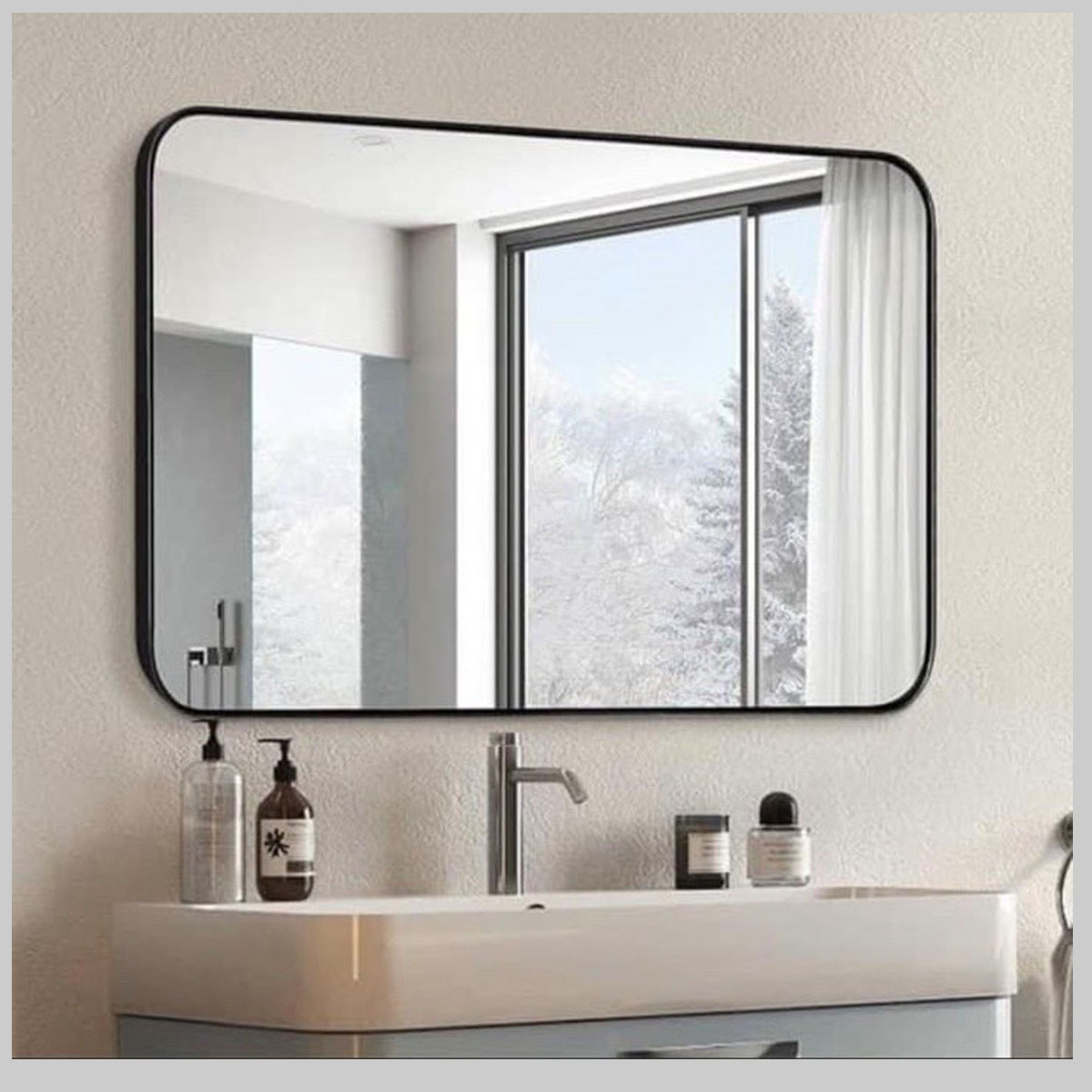 Gương chữ nhật viền đen CB21 – tráng bạc, chống mờ sương, phản chiếu sắc nét
