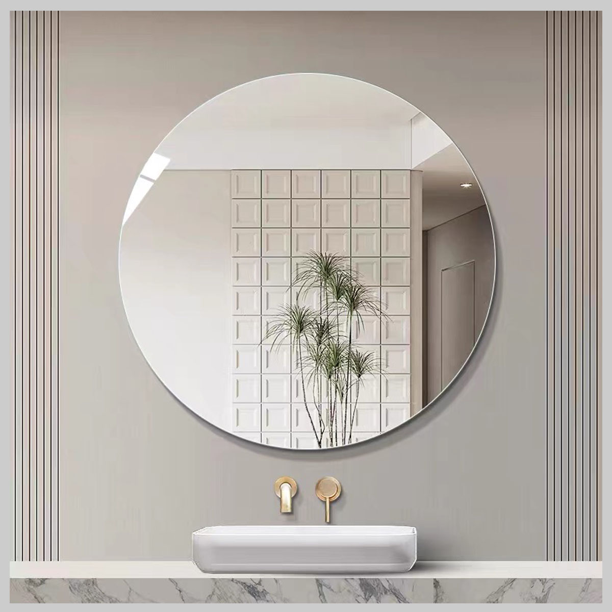 Gương tròn phòng tắm viền đen hiện đại, chống mờ sương, phản chiếu sắc nét