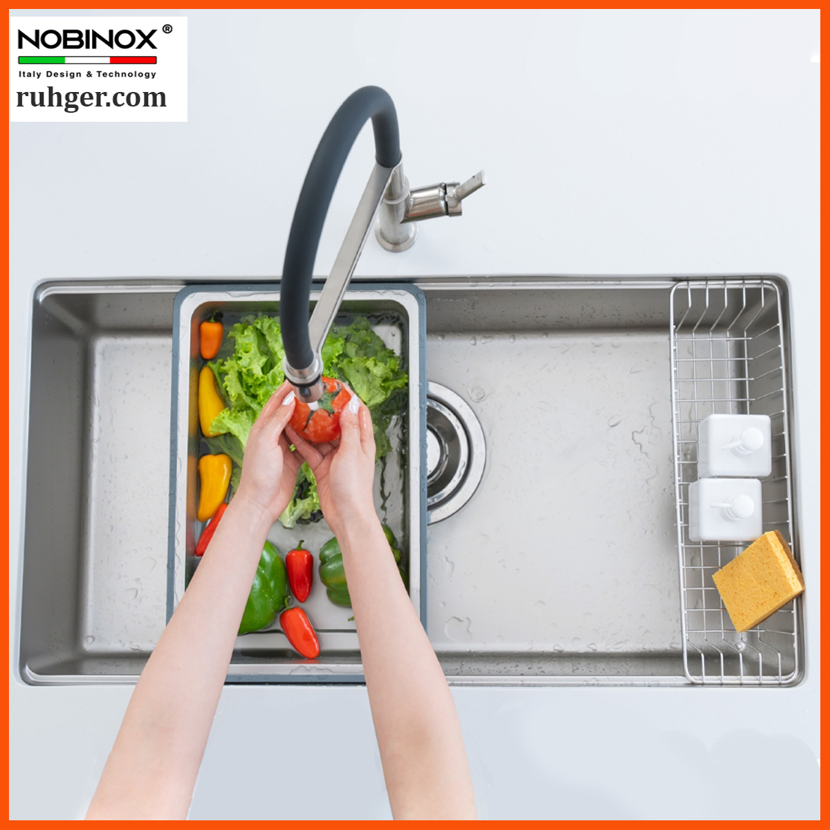 Hình ảnh thực tế Chậu Rửa Bát NoBiNox NN974DT tại không gian bếp hiện đạii