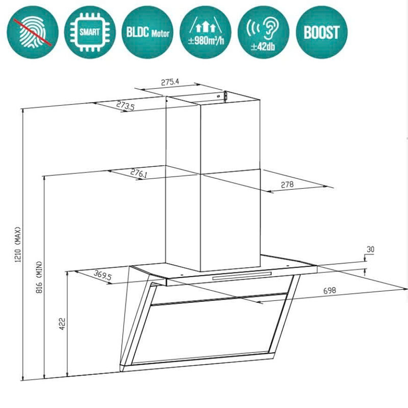 Thông Số Kỹ Thuật Máy hút mùi GrandX GX H70T88G