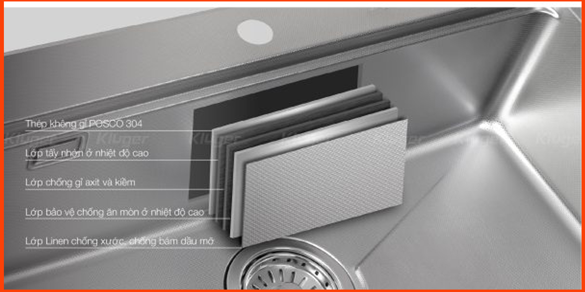 Chất liệu inox POSCO 304 cao cấp giúp chậu rửa bát Kluger KW8191FS – S79 chống ăn mòn, bền bỉ theo thời gian