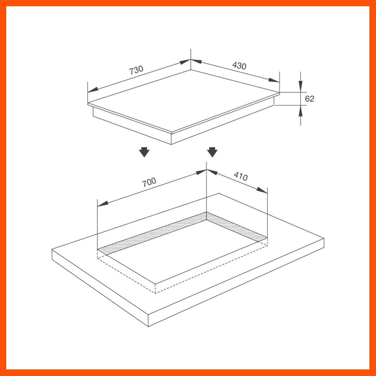 Kích thước bếp MALLOCA MH-7320 R phù hợp lắp âm bàn bếp