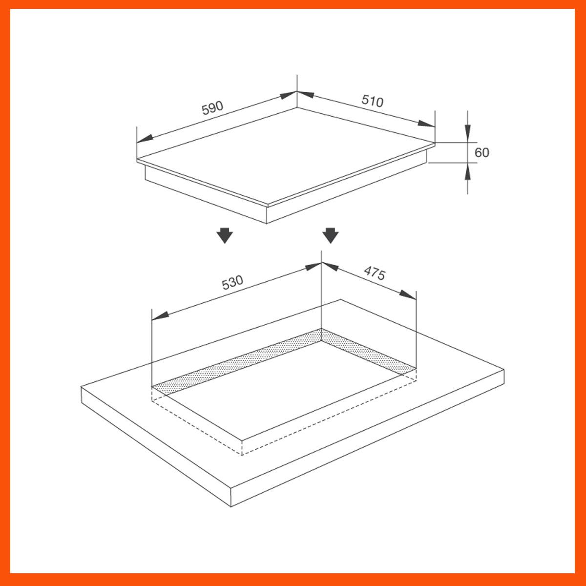 Kích thước lắp âm bàn tiêu chuẩn của bếp từ MH-03I N
