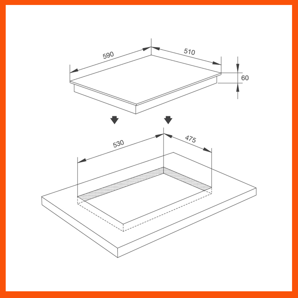 Kích thước lắp đặt âm tiêu chuẩn của bếp từ MH-03I