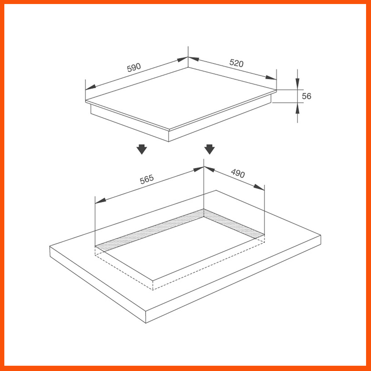 Kích thước lắp âm bếp từ MALLOCA MH-5903 I tiêu chuẩn
