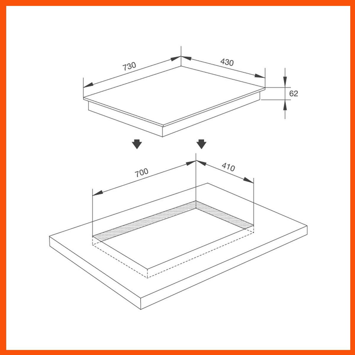 Kích thước lắp đặt âm bàn của bếp từ MALLOCA MH-732 EI