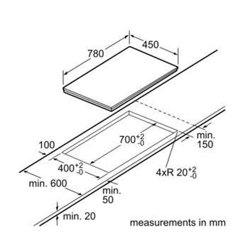 Kích thước lắp đặt bếp từ BOSCH PMI8256EVN chuẩn bếp âm