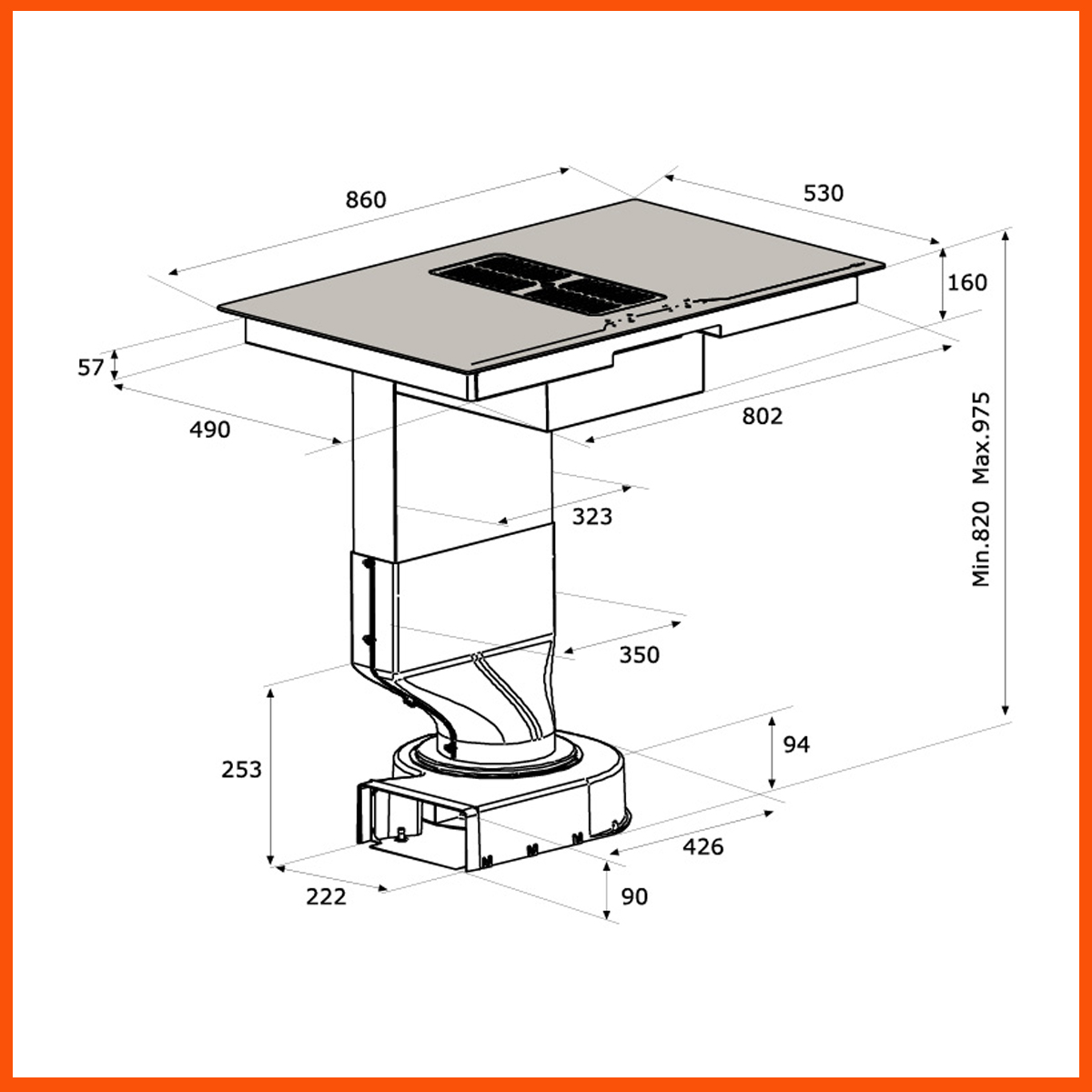 Kích thước lắp đặt bếp MALLOCA HIH-864 LI chuẩn kỹ thuật
