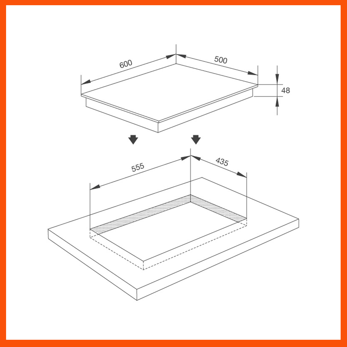 Kích thước thực tế bếp điện Malloca MH-03R khi lắp đặ