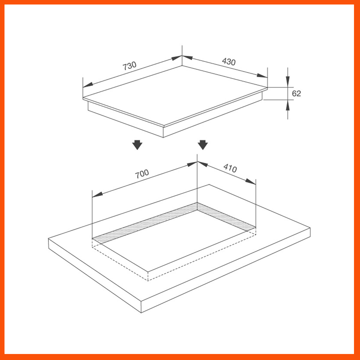 Kích thước thực tế bếp điện MH-732 ER phù hợp lắp âm tủ