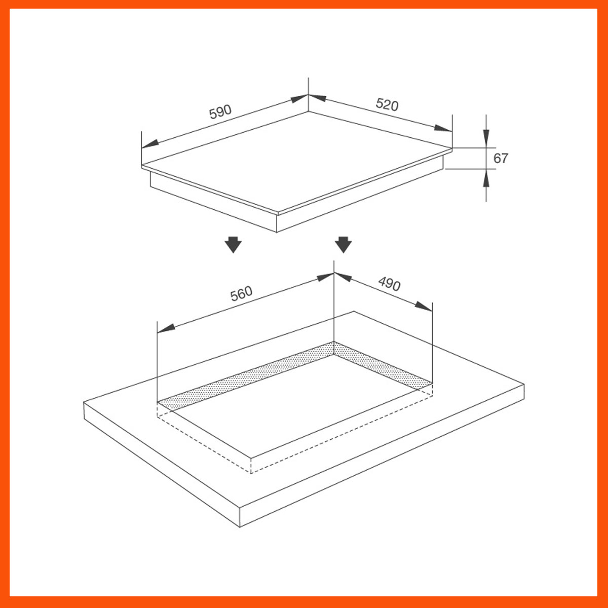 Kích thước thực tế bếp Malloca MR 593 lắp âm bàn bếp