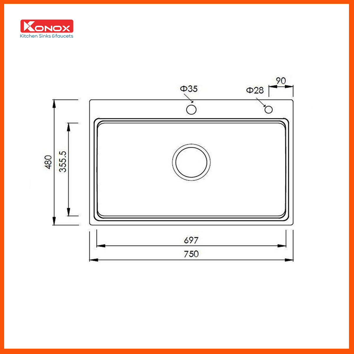 Lắp đặt chậu rửa bát KONOX KN7548SO dạng Overmount – phù hợp mọi không gian bếp hiện đại