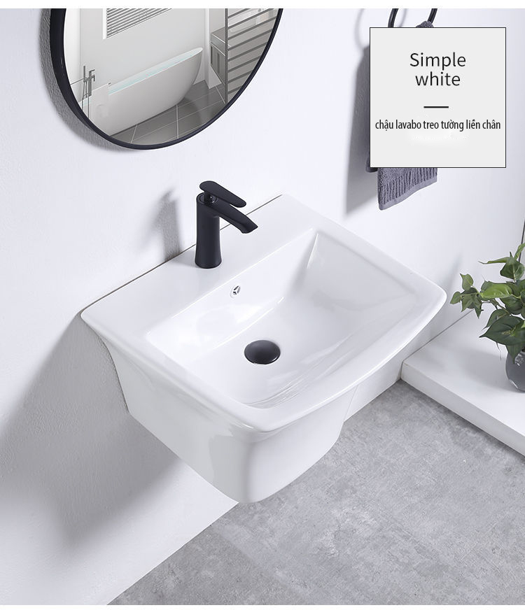 Lavabo treo tường liền chân – Sứ cao cấp, chống bám bẩn, dễ vệ sinh