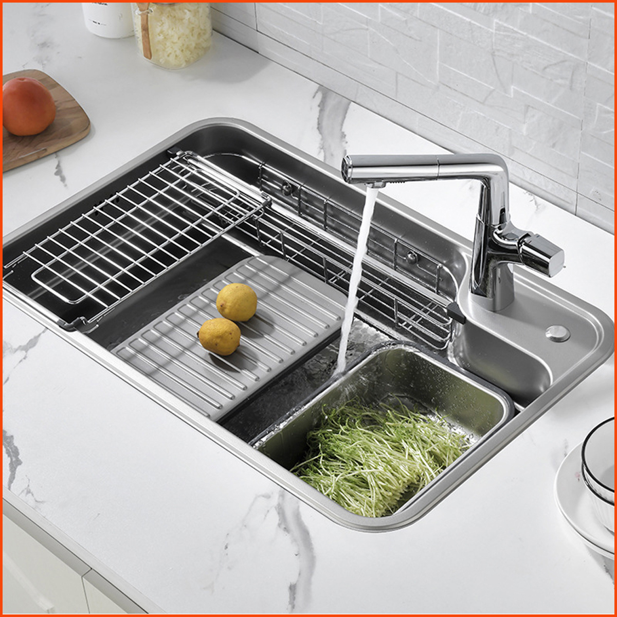 Lòng chậu rửa KP 7548LUX thiết kế sâu rộng, chống bắn nước, tiện nghi khi sử dụng