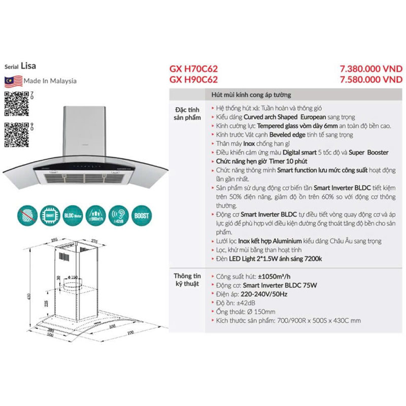 Lưới lọc Inox kết hợp Aluminium đa lớp, khử mùi dầu mỡ hiệu quả