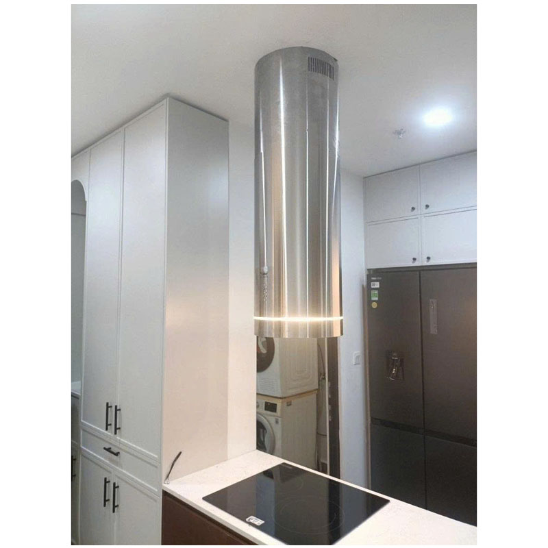 Thiết kế hình trụ tròn tinh tế của máy hút mùi Canzy CZ-7038GB mang phong cách châu Âu