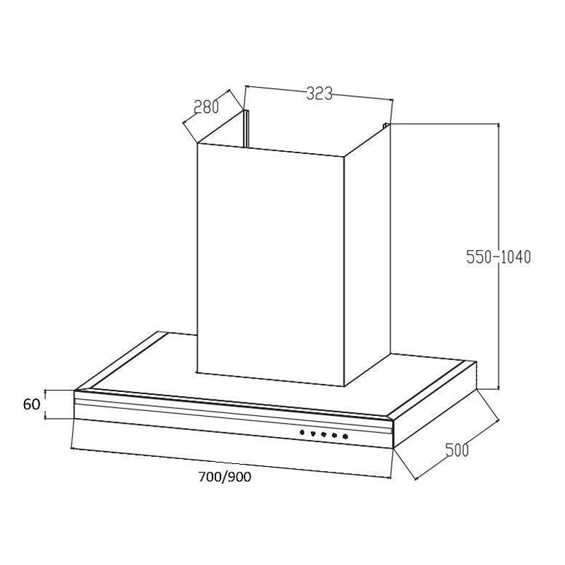 Thông số kỹ thuật chi tiết máy hút mùi chữ T Canzy CZ HE70BK.
