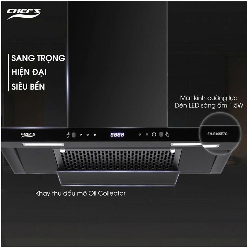 Bề mặt kính cường lực đen sang trọng của máy hút mùi EH-R105E7G